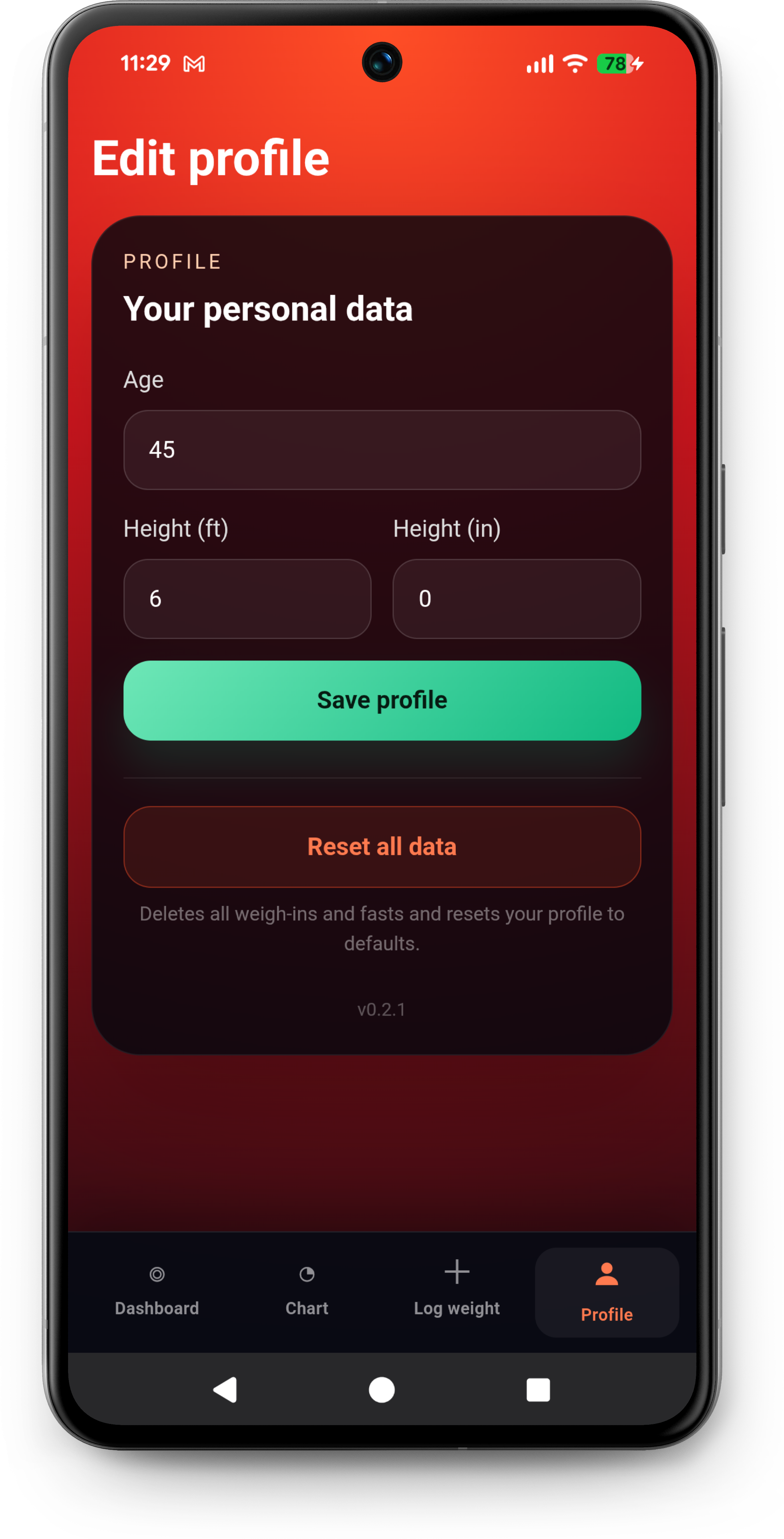 Burn weight logging screen