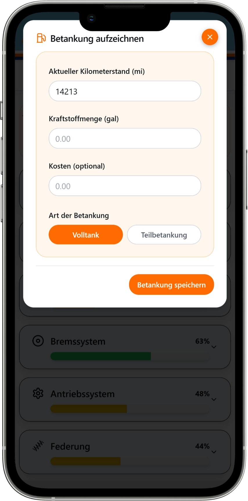Moto Shed Bildschirm Wartungserinnerungen
