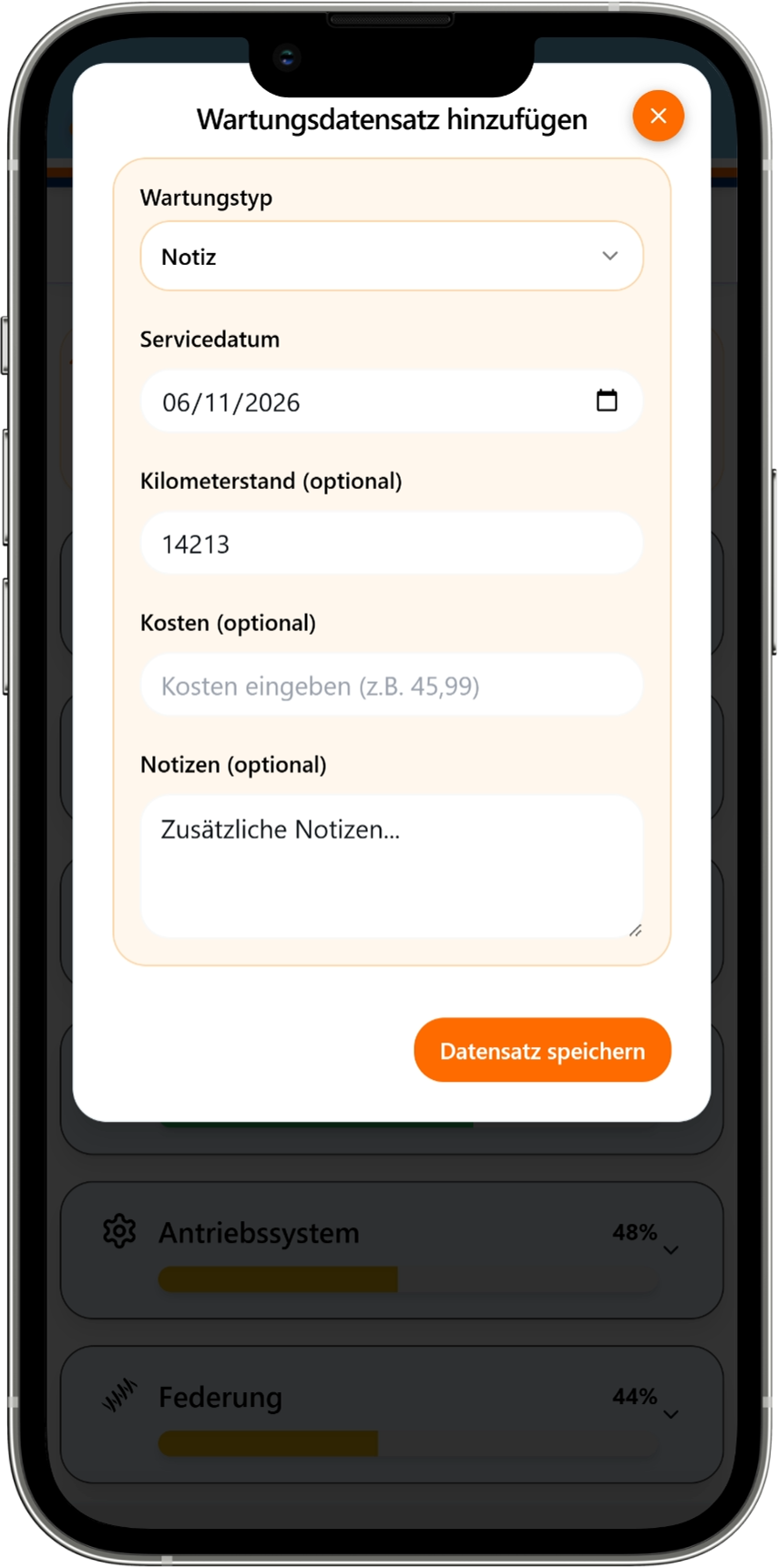 Moto Shed Bildschirm PDF-Fahrzeugservicebericht