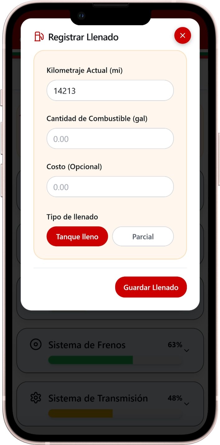 Pantalla de recordatorios de mantenimiento de Moto Shed