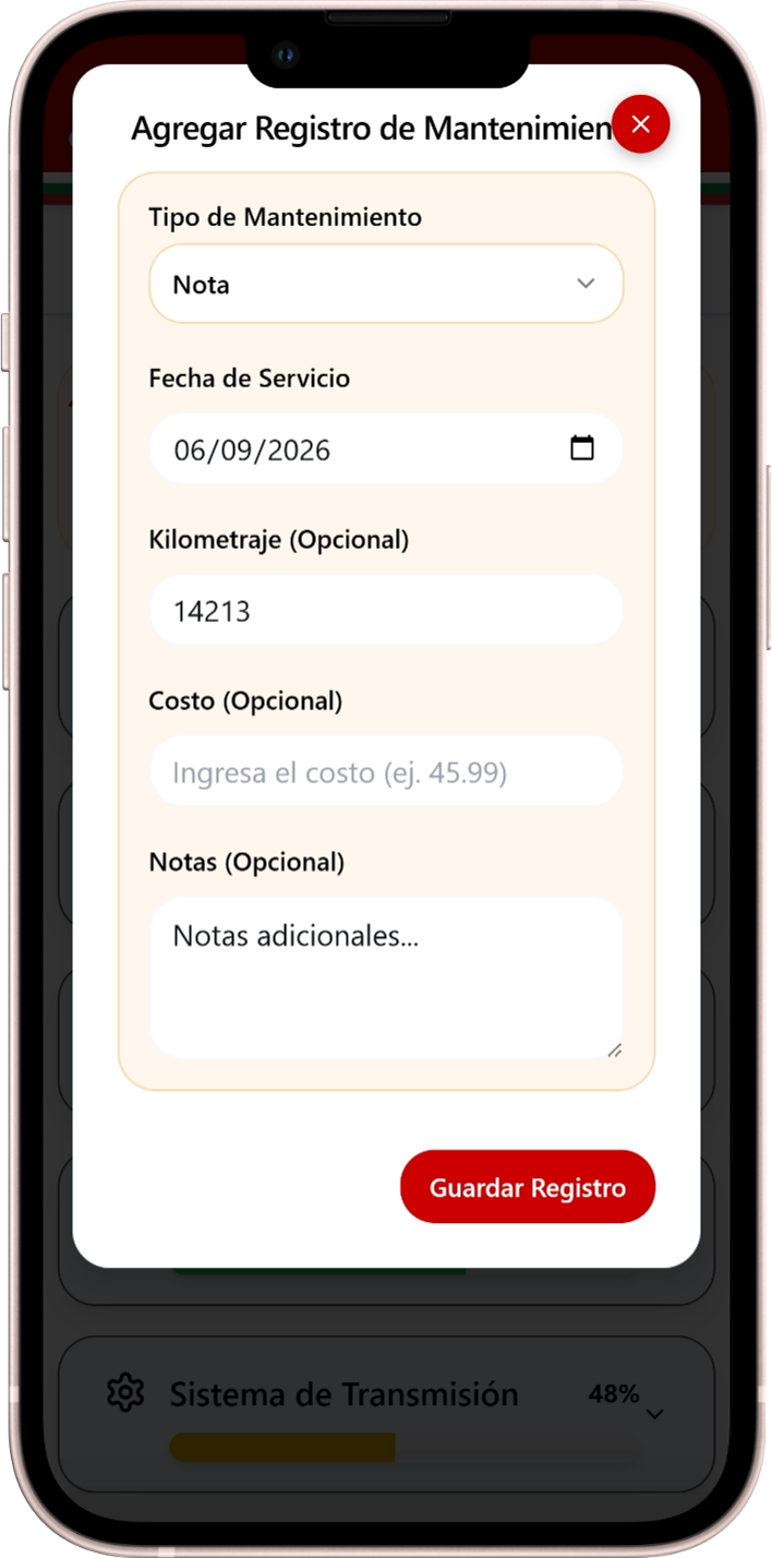 Pantalla del informe de servicio del vehículo en PDF de Moto Shed