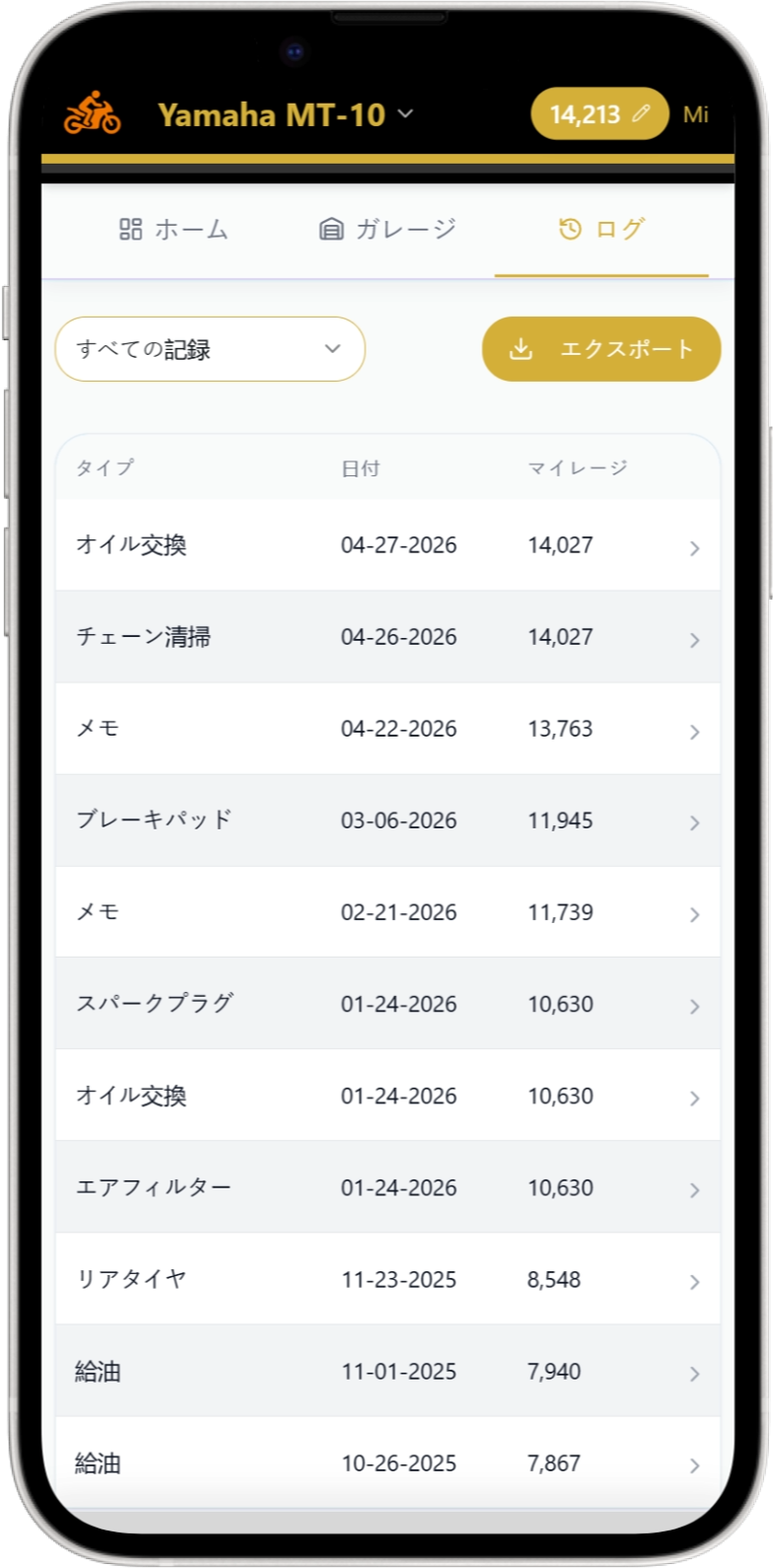 Moto Shed の車両詳細画面